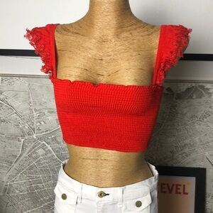 peixoto Red Ruffled Crop Top Size XS